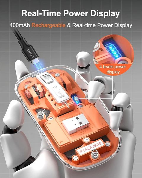 Мышь беспроводная прозрачная Fmouse M133 с подсветкой, магнитная крышка, с аккумулятором maus_1 фото