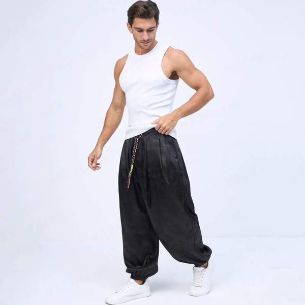 Штани шаровари чоловічі вільного крою з манжетами чорні L dragon_pants_black_L фото