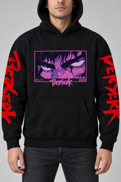 Чёрное худи с принтом Berserk, капюшоном и карманом-кенгуру S hoodie_berserk_S фото