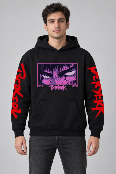Чёрное худи с принтом Berserk, капюшоном и карманом-кенгуру S hoodie_berserk_S фото